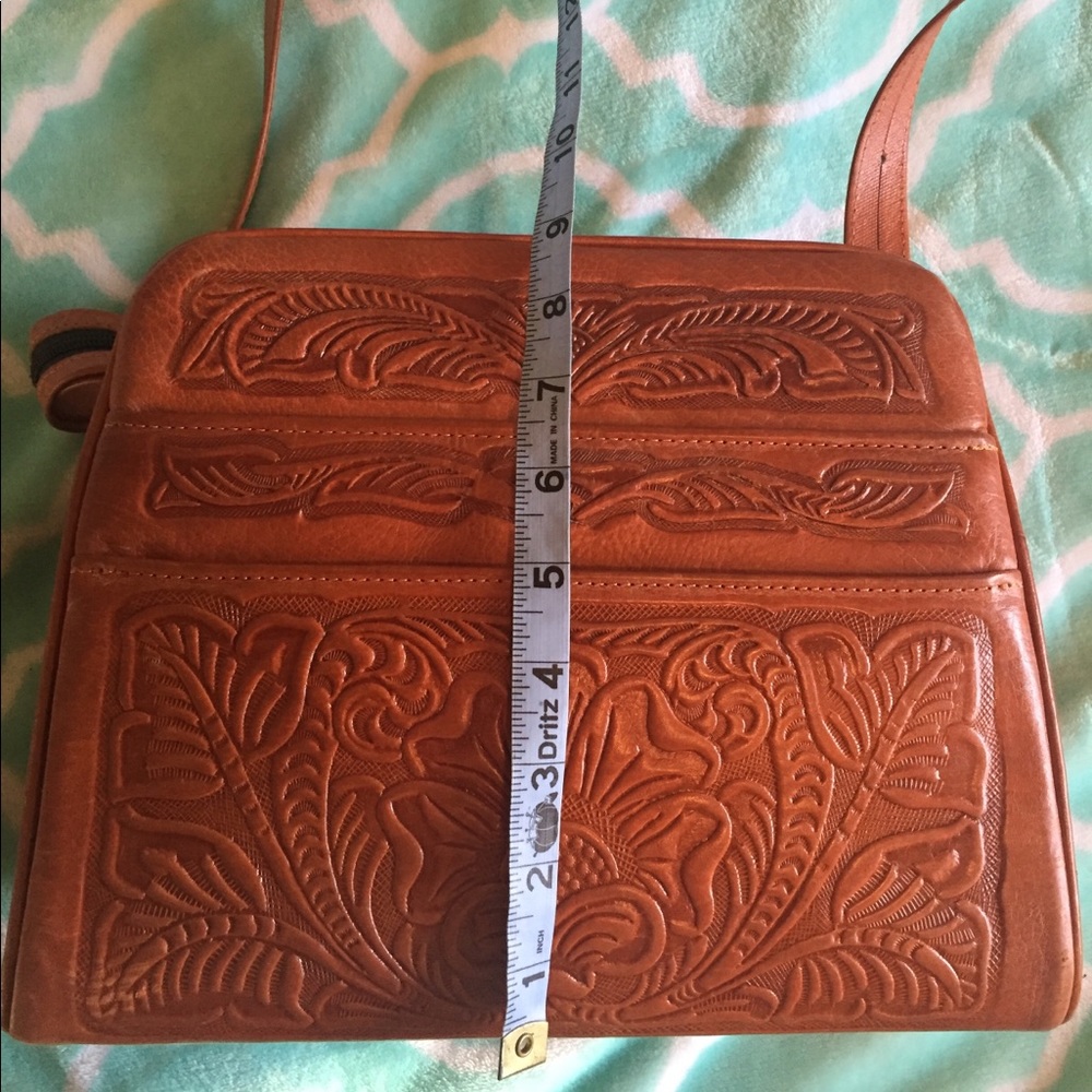 Leather tooled bag crossbody purse
